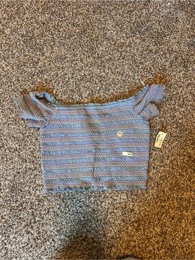 NWT Aeropostale Blue Striped Off Shoulder Crop Top Sz Small